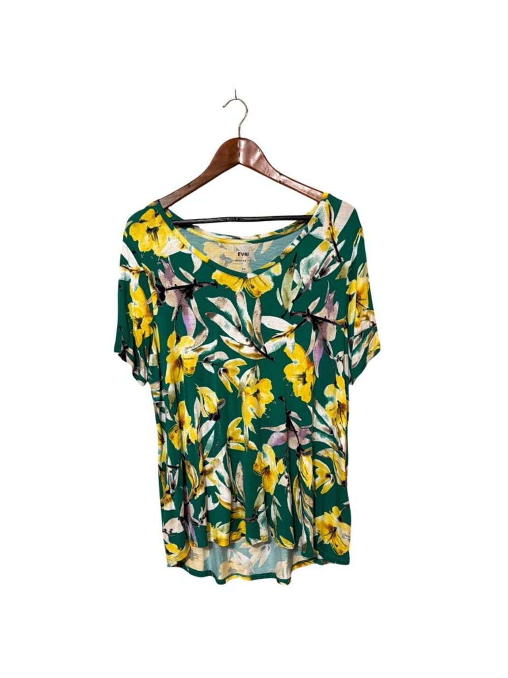 Evri‎ Womens OX Floral Green & Yellow Modern Tee Stretch Short Sleeve Cruise